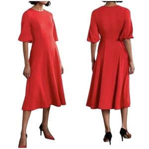 NEW Boden Fit & Flare Jersey Midi Dress Sz 2 Petite in Red Festive Holiday Chic